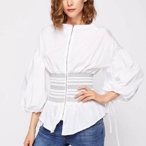 Puff sleeves corset waist zip up blouse